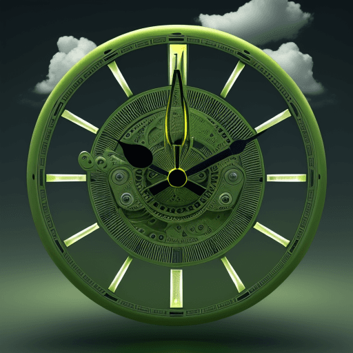 AI generated: 3d clock running,cloud,4k,Greenish yellow