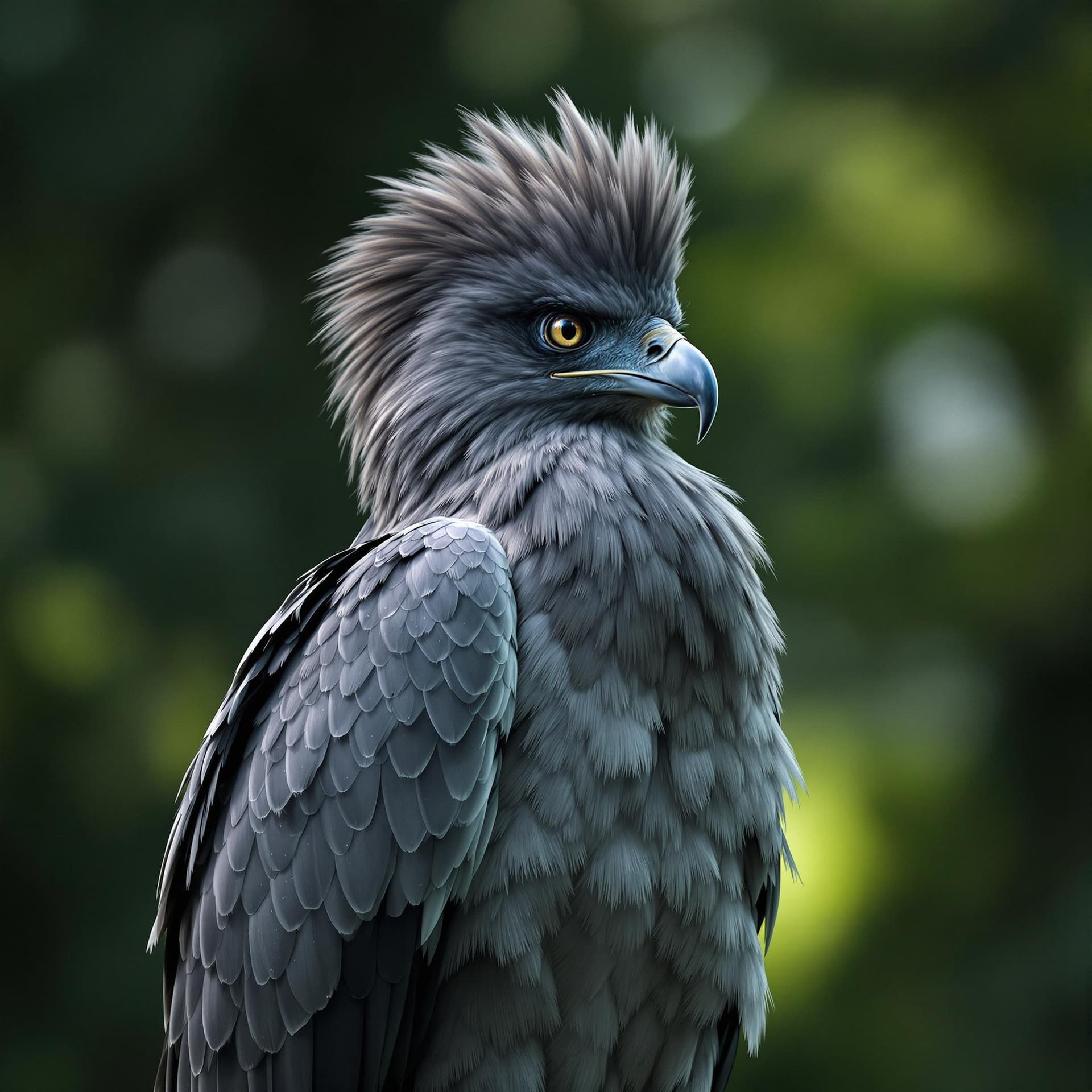 AI generated: The image captures a regal and striking bird, likely a type of large raptor or eagle, perching on a ...