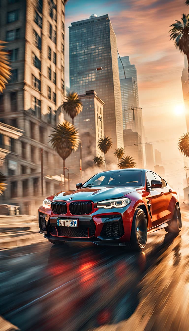 AI generated: cinematic CG 8k wallpaper, action scene from GTA V game, perfect symmetric cars bodies and elements,...