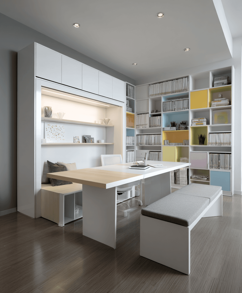 AI generated: photography, a room with modular furniture, multifunctional spaces, and a focus on utility encapsula...