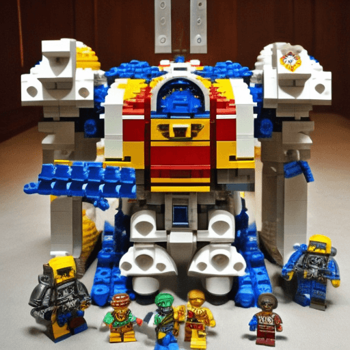 AI generated: a chunky warhammer 40k spacemarine as a duplo toy, legos