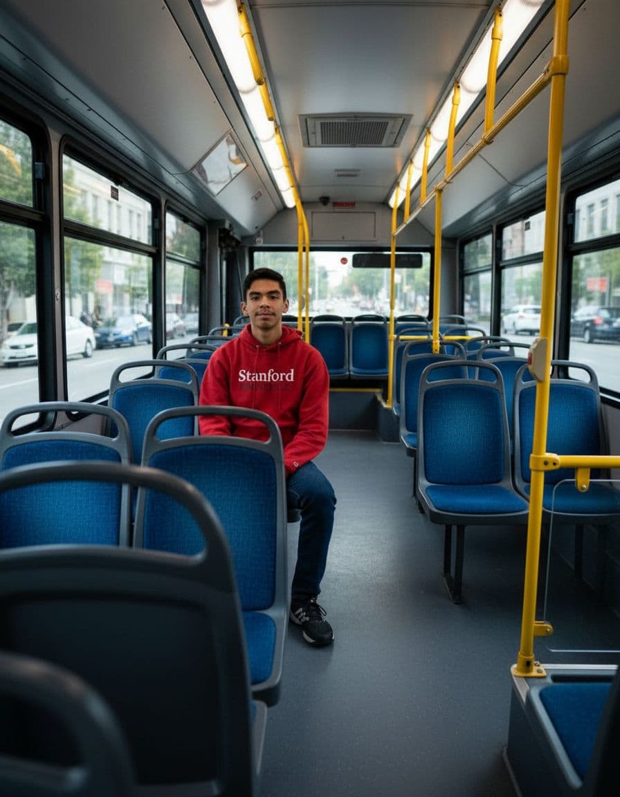 AI generated: put him in a blue bus