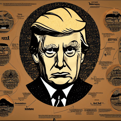 AI generated: editorial illustration portrait trump, new york times illustration, collage, infographic, chart, dat...