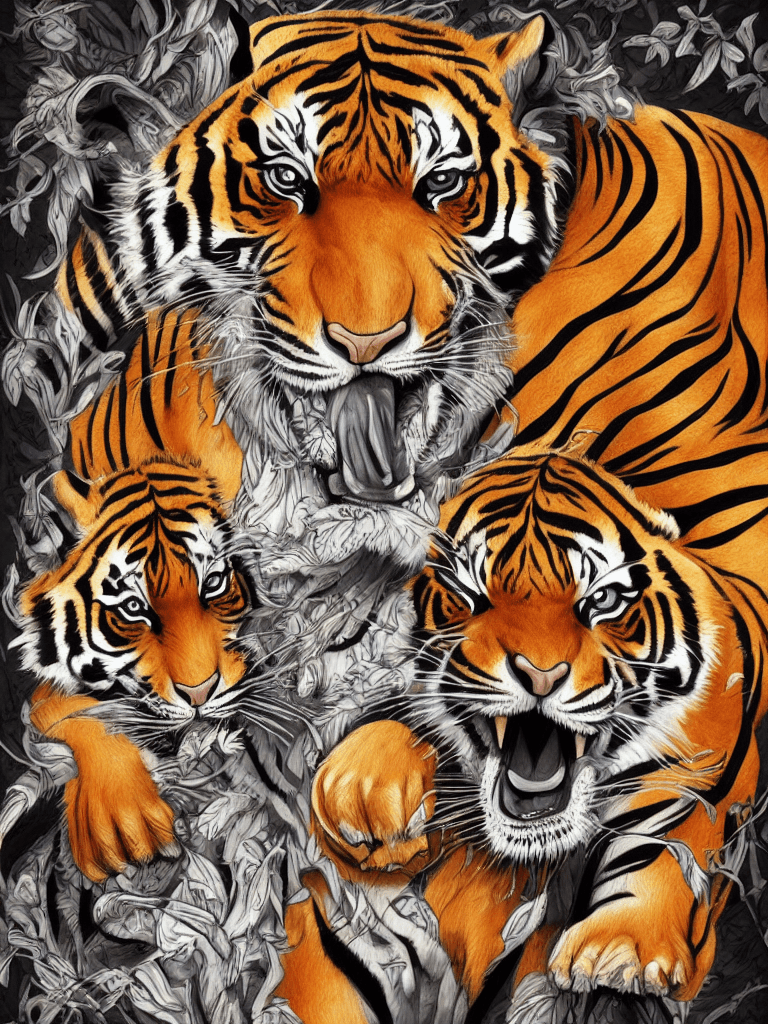AI generated: Hyper realistic Tiger and Skull Illustration with Japanese Style Art Background