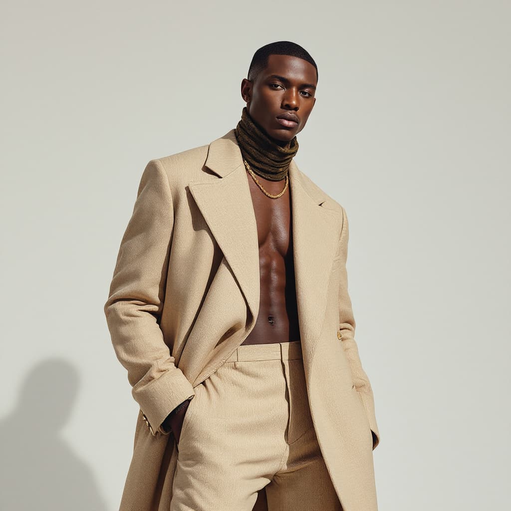 AI generated: fashion shoot african american male model WEARING Tom Ford  