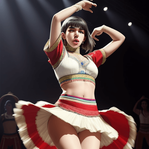 AI generated: Photo of ultra realistic Dua Lipa (the British singer) dancing the Chilean folklore dance “Cueca” 