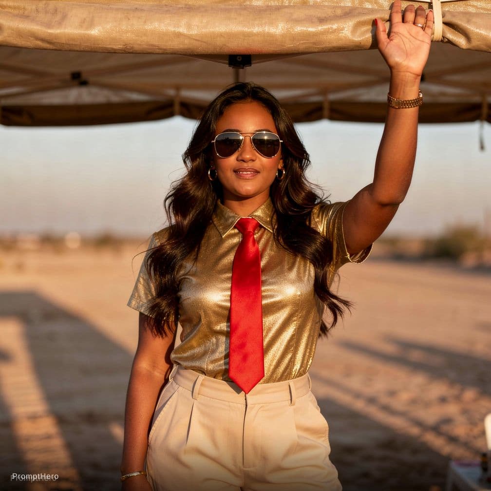 AI generated: A stunningly beautiful girl with dark, long wavy hair, wearing stylish aviator sunglasses, wearing a...
