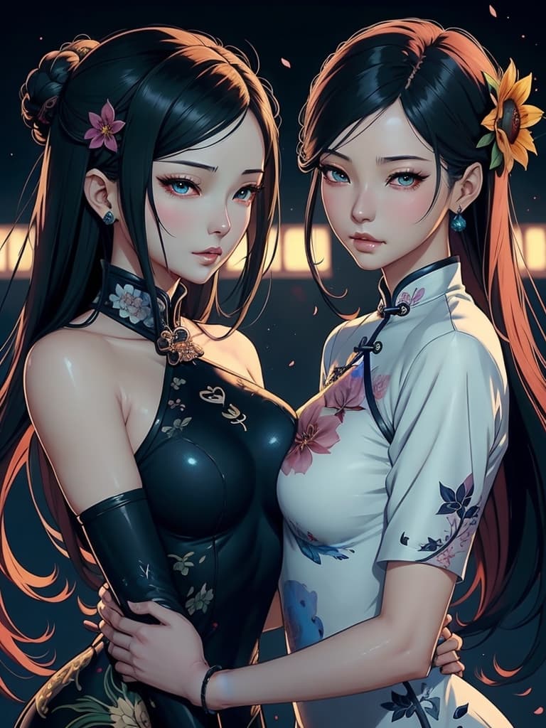 AI generated: a woman with a flower in her hair, a detailed painting, by Lü Ji, cgsociety, fantasy art, anime styl...