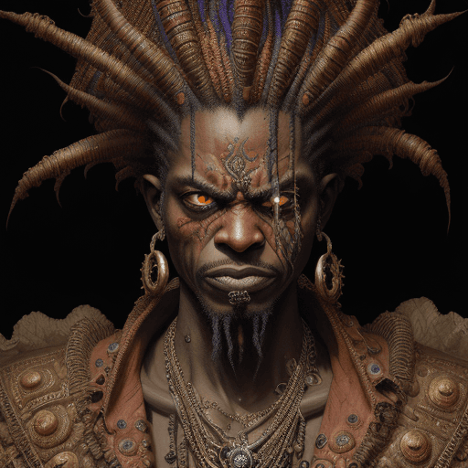 AI generated: uhd photorealistic authentic psychotic angry madman wearing ornate voodoo costume, intricate details...