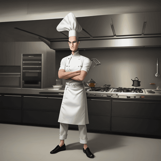 AI generated: fire the kitchen dark, handsome chef, cartoon, stylish  representation, graceful balance, --ar 72:10...