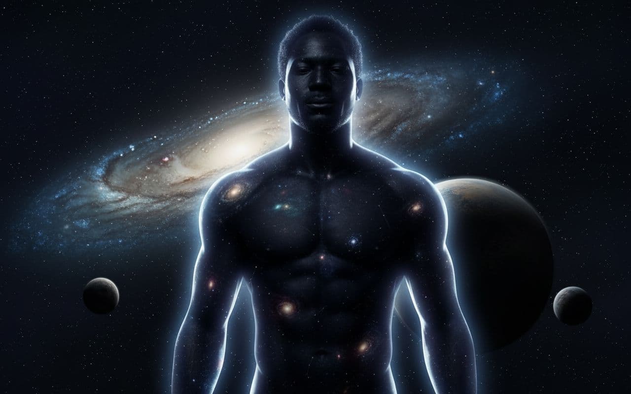 AI generated: In realistic style using said picture as a template, an Original American God from Ethiopian heritag...