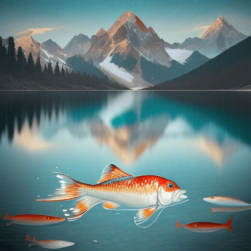 AI generated: Illustration of A crystal-clear mountain lake reflecting the surrounding scenery. Panning shot, Spac...