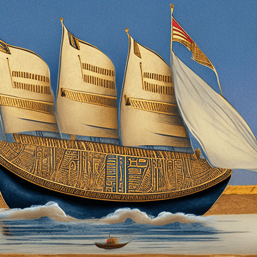 AI generated: An Ancient Egyptian-themed ship sails down the river. On board is a director, indicating the directi...