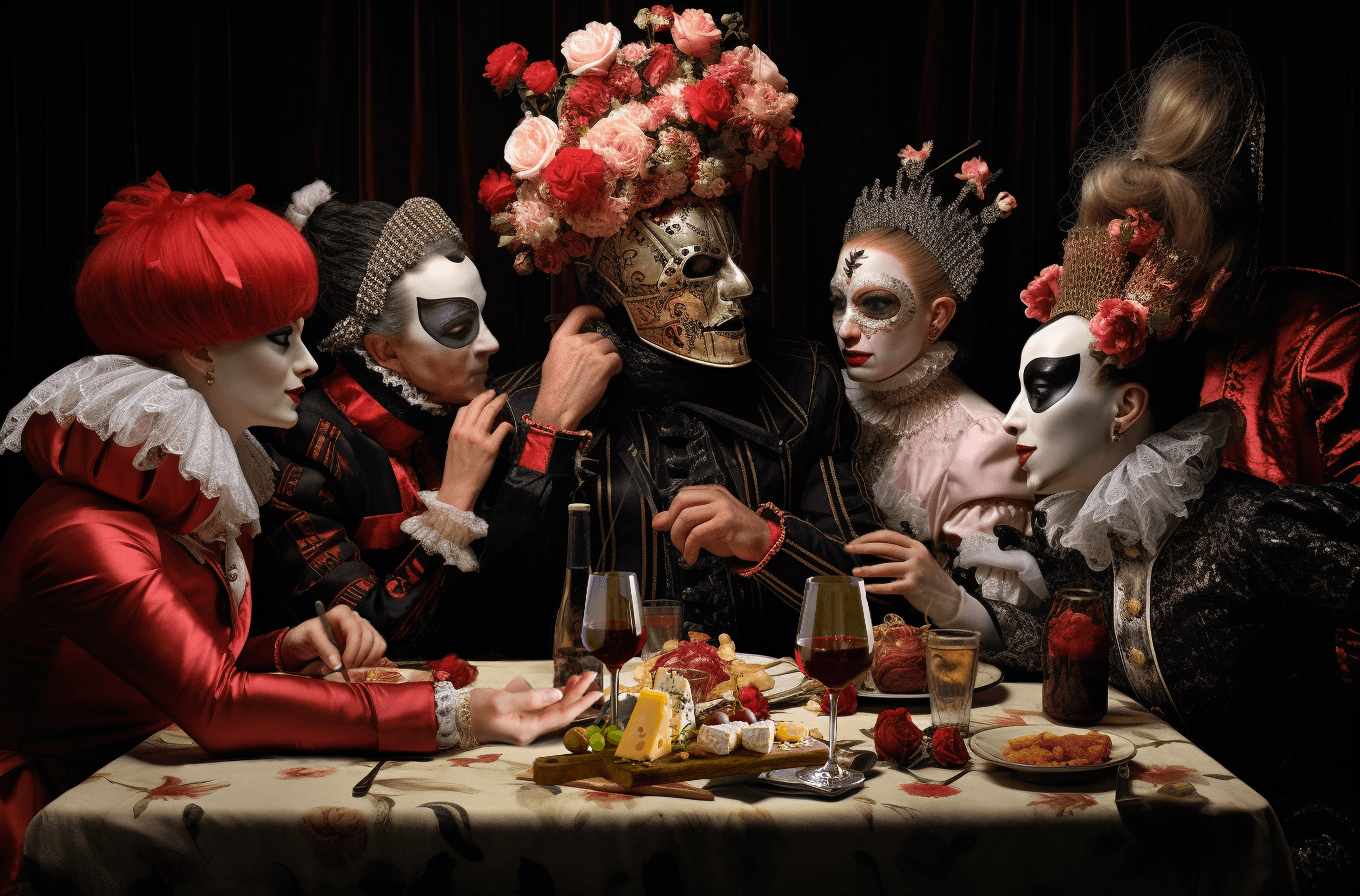 AI generated:  Supper in the style of photographically detailed portraitures, feminine affluence, carnivalcore, ce...