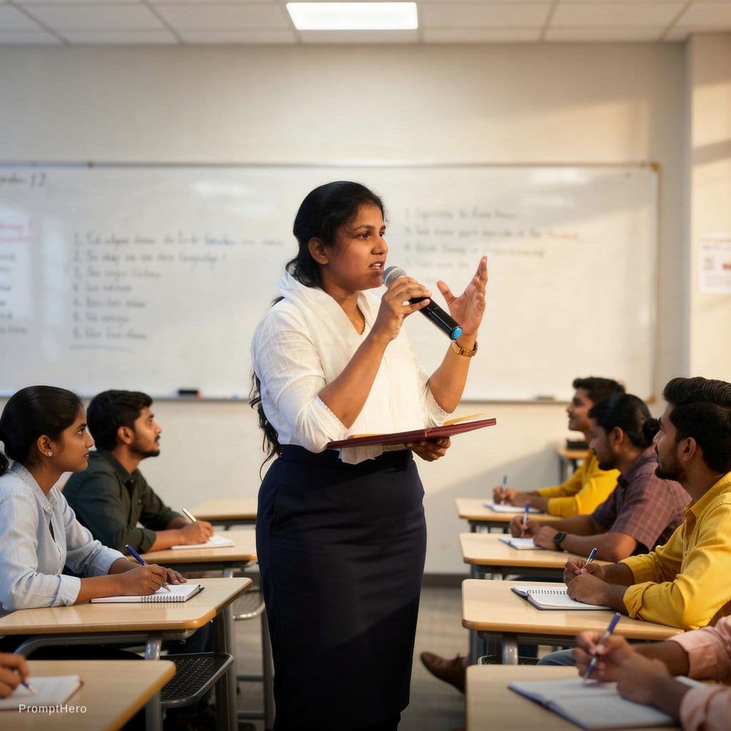 AI generated: A hot indian aunty in classroom