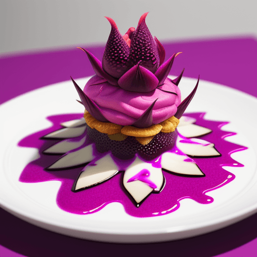 AI generated: Food photography, dragonfruit dessert, served michelin star style
