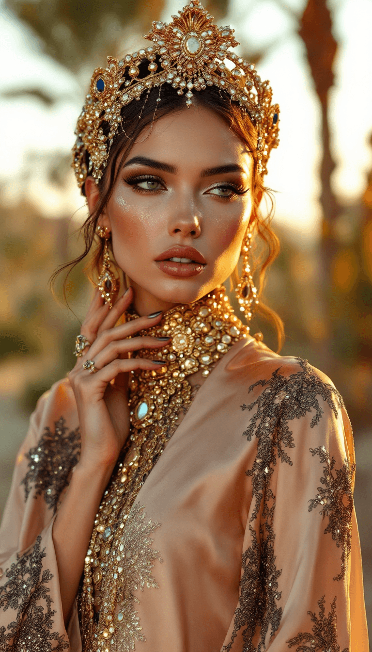 AI generated: fashion editorial shot by Tim Walker in a Moroccan farm, luxury silk resort wear, gorgeous female mo...
