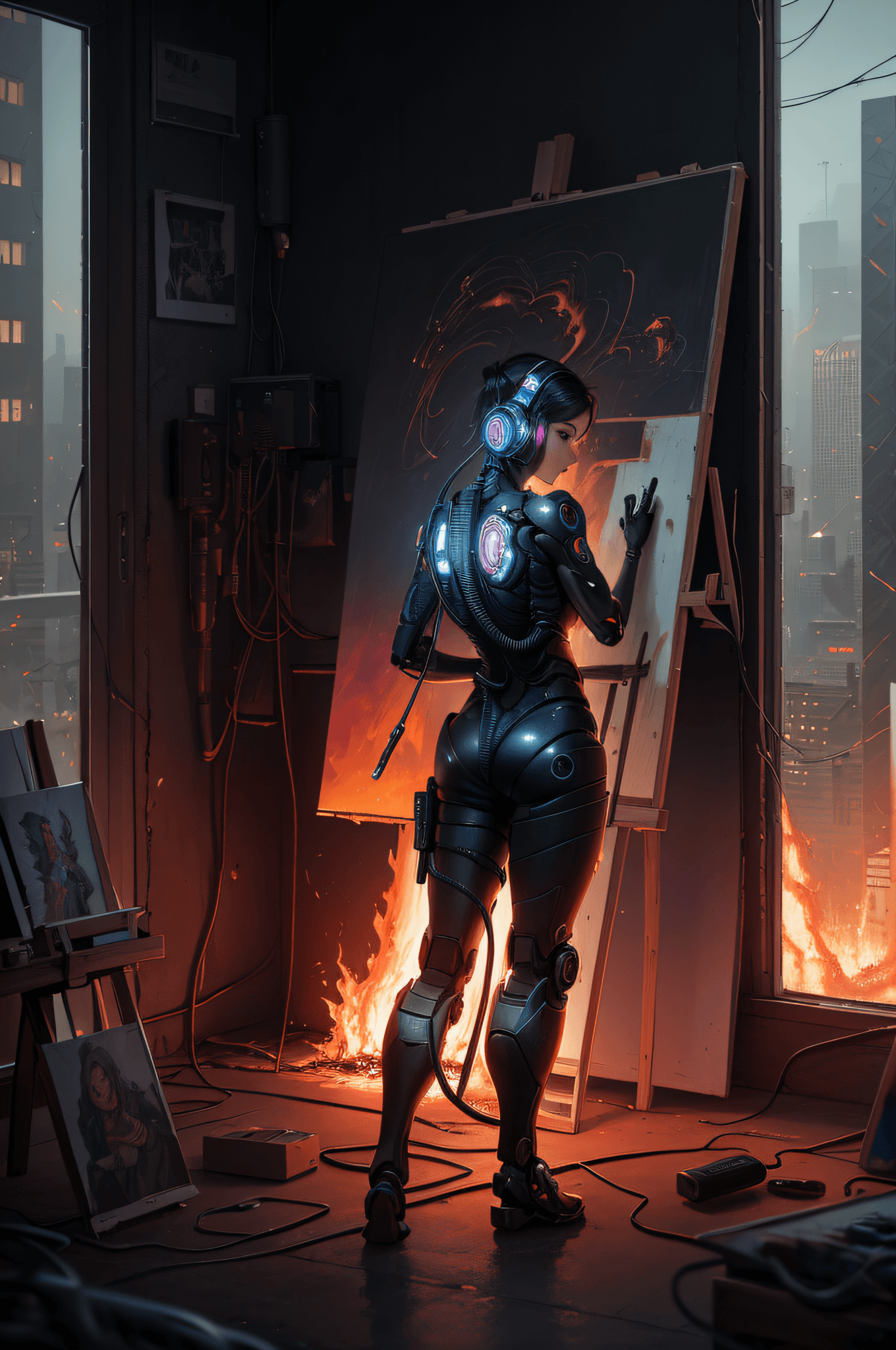 AI generated: (masterpiece, best quality, highres, absurdres, detailed:1.2), humanoid, robot, wearing headphones, ...