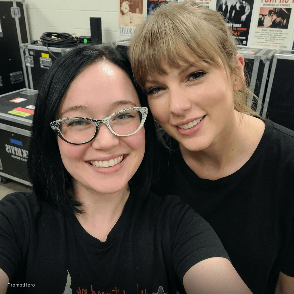 AI generated: with Taylor Swift backstage at a concert, excited fans vibe