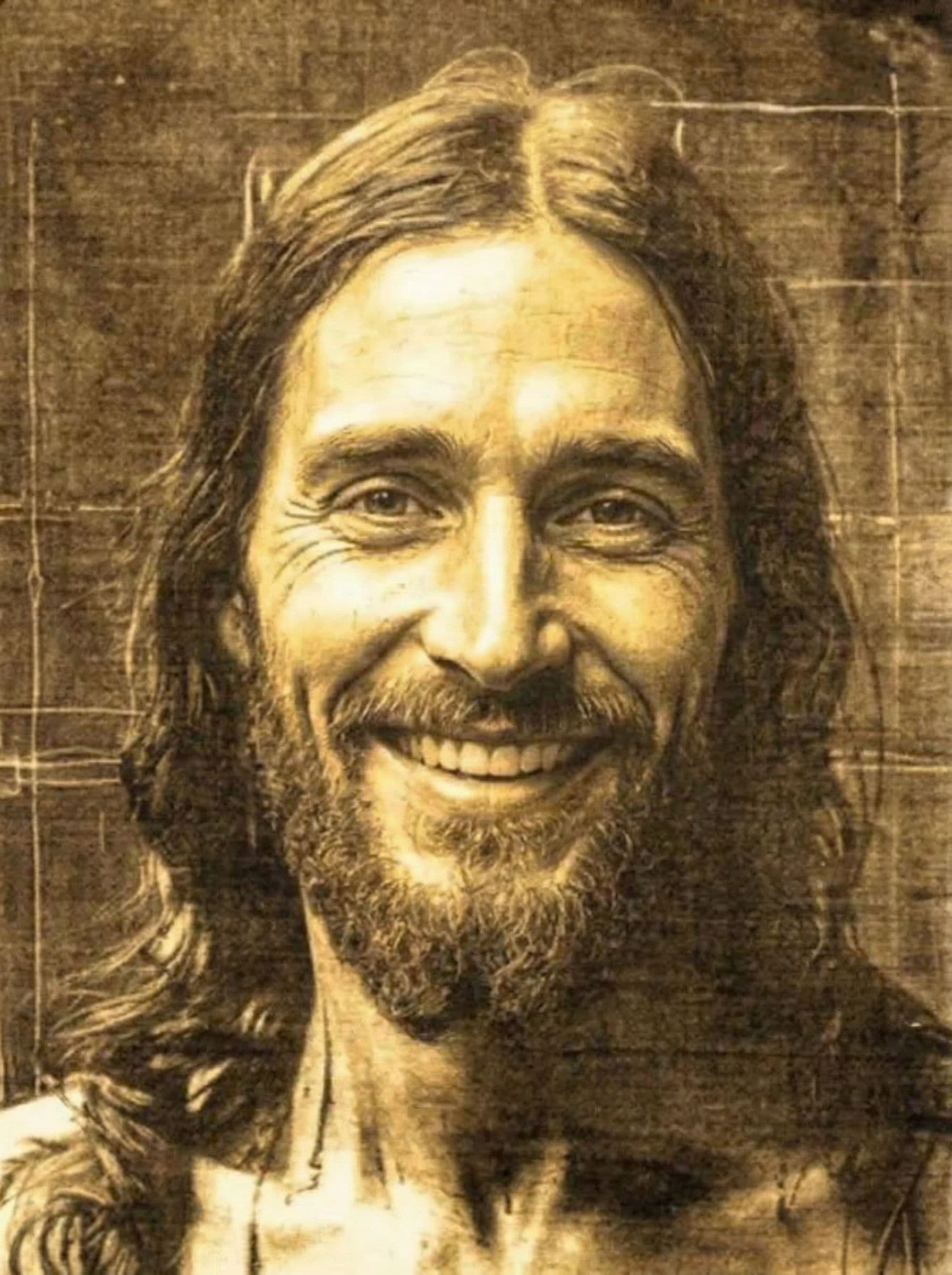 AI generated: Jesus looks at the viewer and smiles broadly after nodding at the viewer