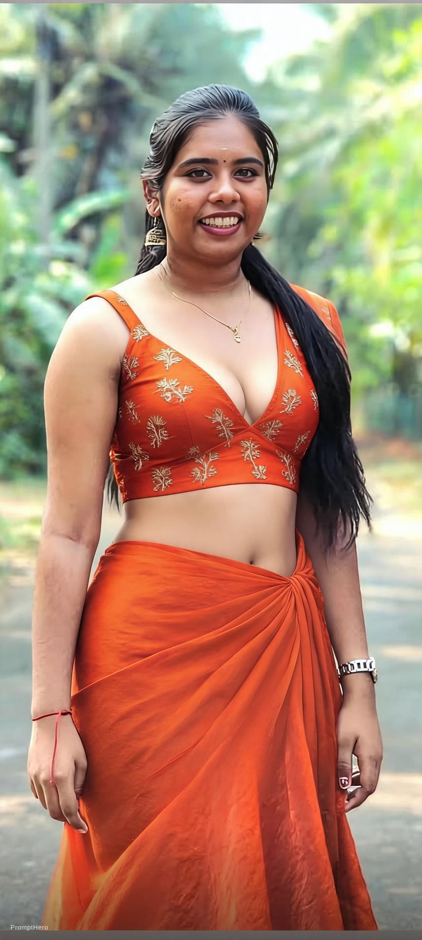 AI generated: Silk Plunging V Neck Saree Crop Top