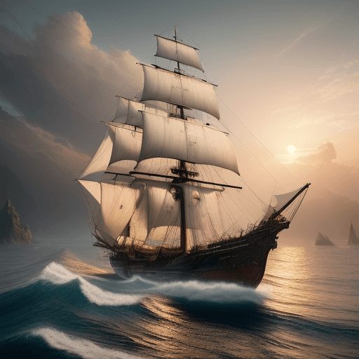 AI generated: Photo of a ultra realistic sailing ship, dramatic light, pale sunrise, cinematic lighting, battered,...