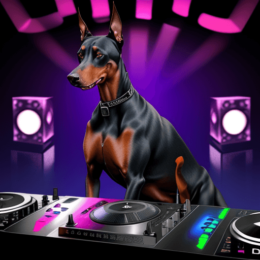 AI generated: doberman con platos de dj