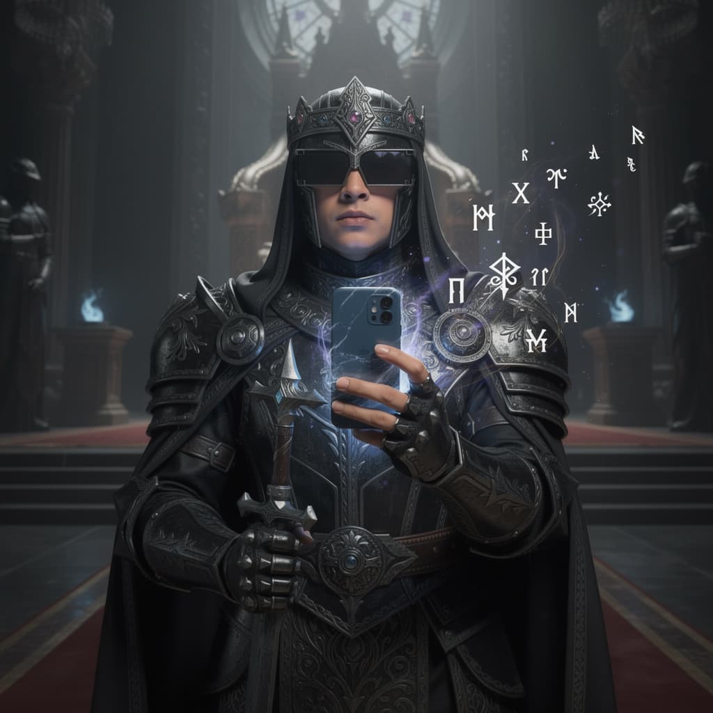 AI generated: Like a black knight king with many powers