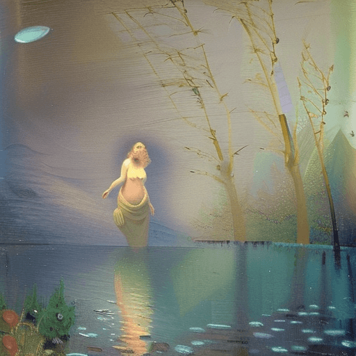 AI generated: paintiing in the style of Ilya Repin of a Rusalka rising from a pond at night in the moonlight, beau...