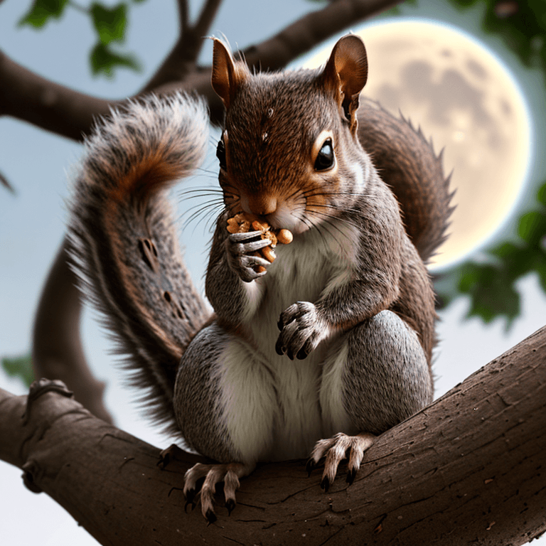 AI generated: Squirrel eating nuts from a tree on the moon