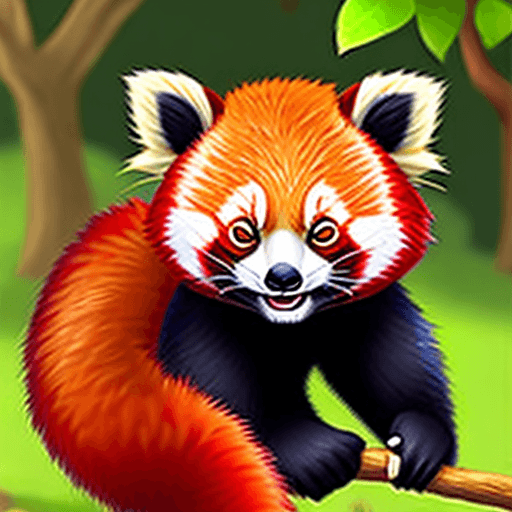 AI generated: red panda, cute appearance, docile character, big eyes, round ears, flat face, thick tail, vivid, fu...