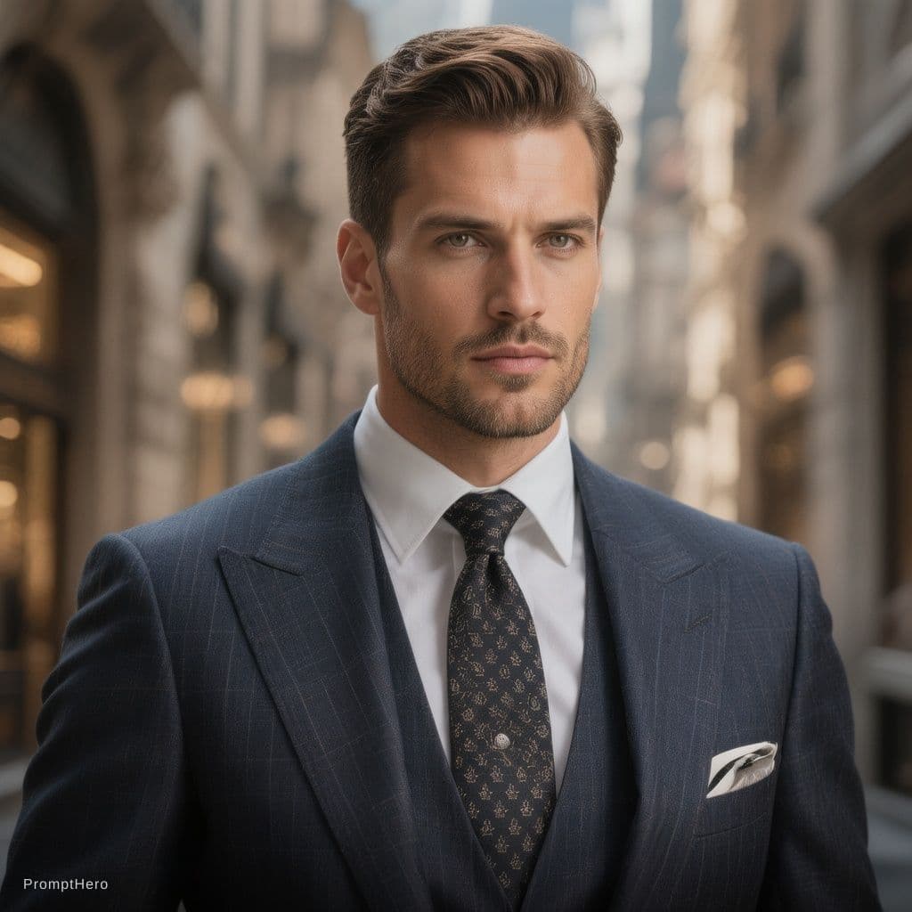 AI generated: luxury men fashion suit cinematic commercial logo close up