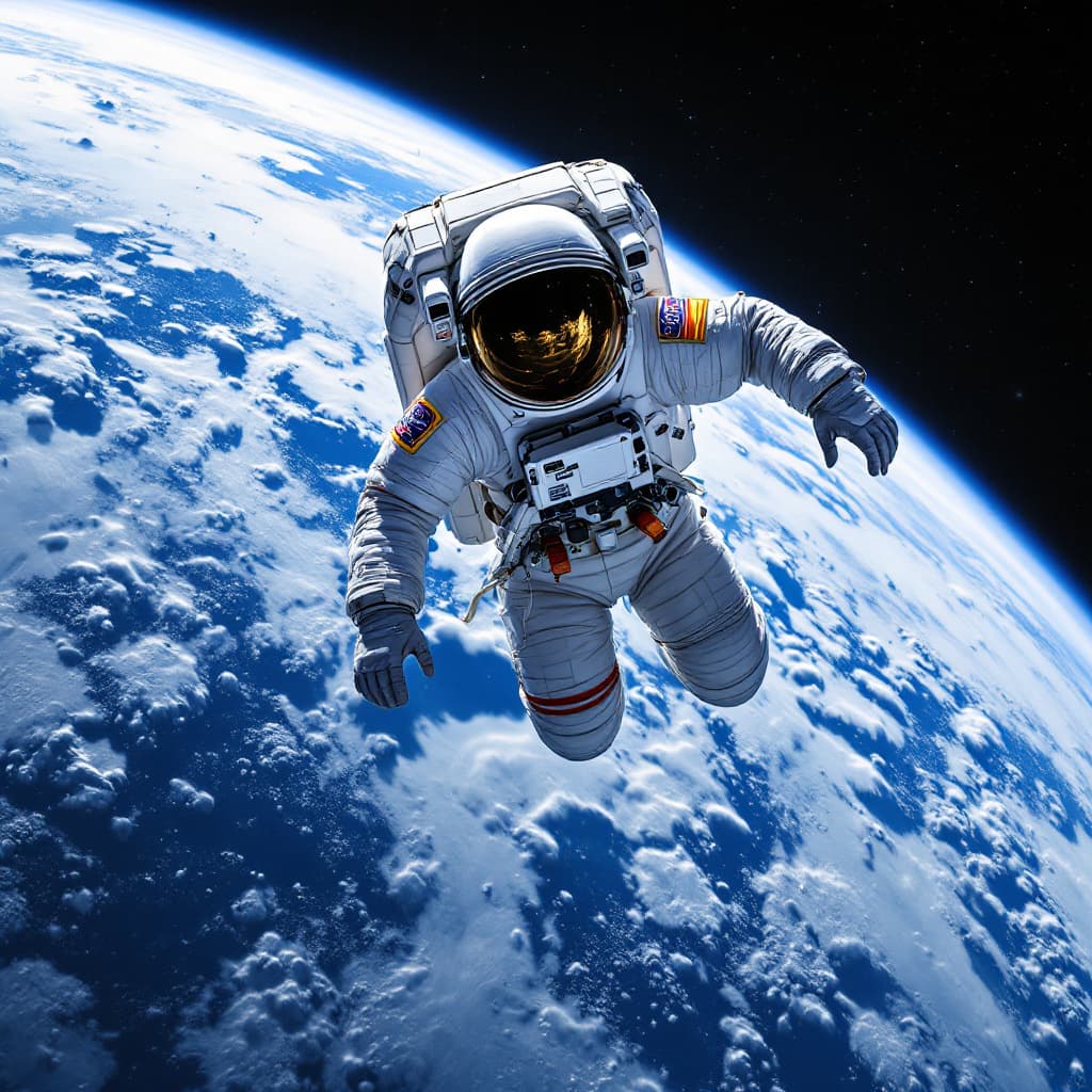 AI generated: an astronaut in orbit above earth is spacewalking outside a Campbell's soup can