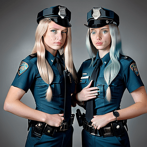 AI generated: young; caucasian; serious; modelesque Officers Ariel Bellingham and Allison Pierz of the Miltona Pol...