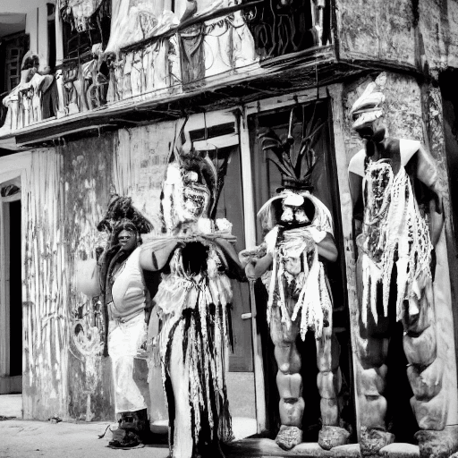 AI generated: black and white photography, voodoo priestess and her men in new orleans

