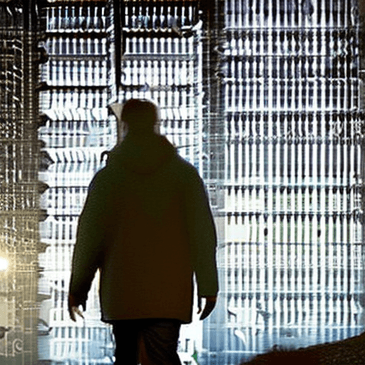 AI generated: man walking his dog, coarder collie, midnight, low light, backlight, rim lighting, dramatic light, f...
