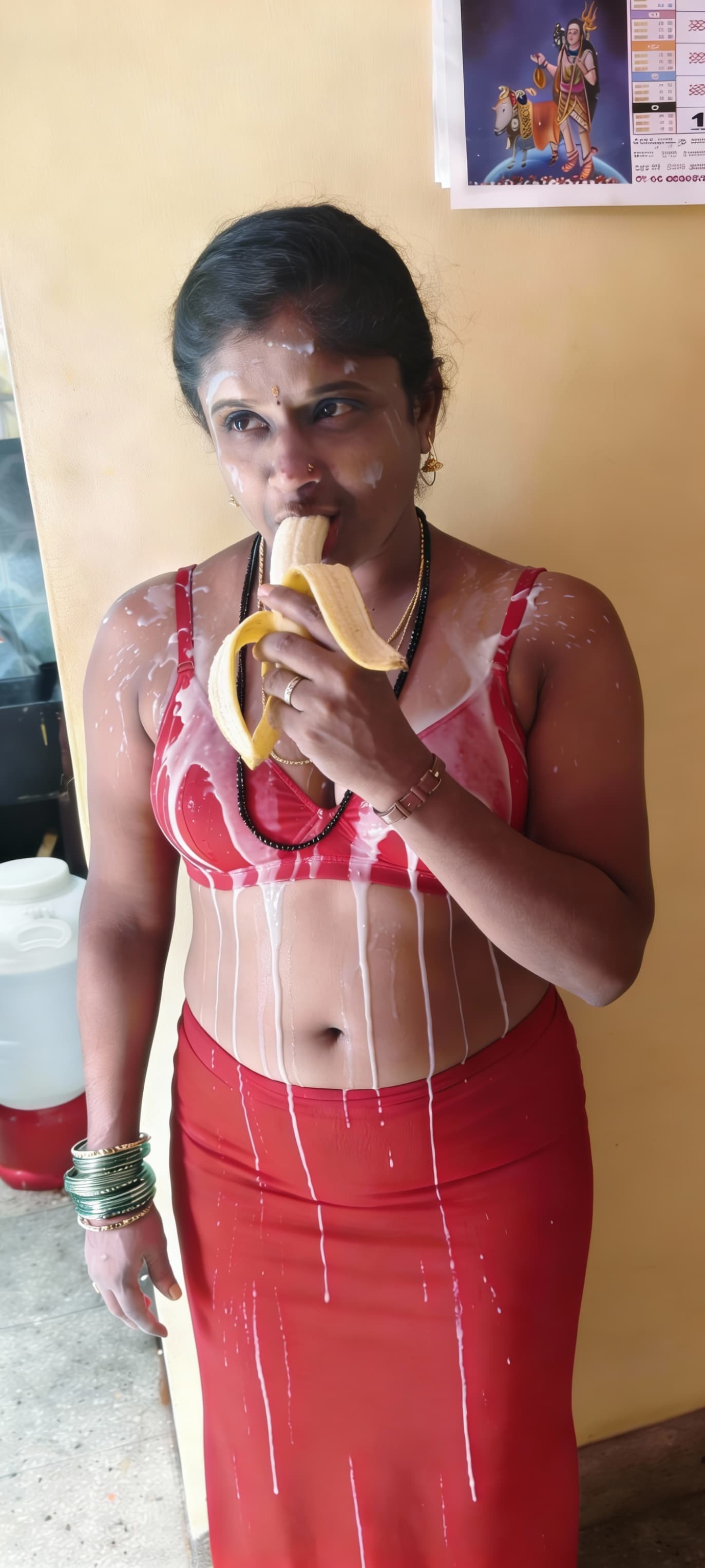 AI generated: Eating in banana adding her mouth 