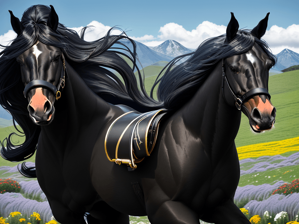 AI generated: Image shows horse black color, close - up, dslr camera, 70 - 200 mm lens, color black, shiny coat, b...