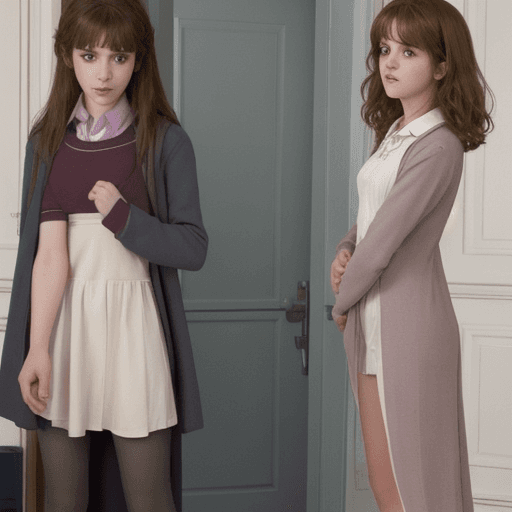 AI generated: Hermione, changing cloths with harry