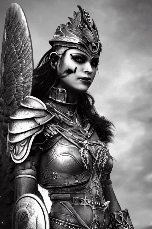 AI generated: gorgeous valkyrie| (detailed face with war paint)| ((black eyeliner))| dark background| hyperrealist...