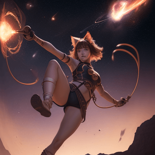 AI generated: cinematic portrait of a young beautiful pretty and cute female with a monkey tail, kitty ears and ca...