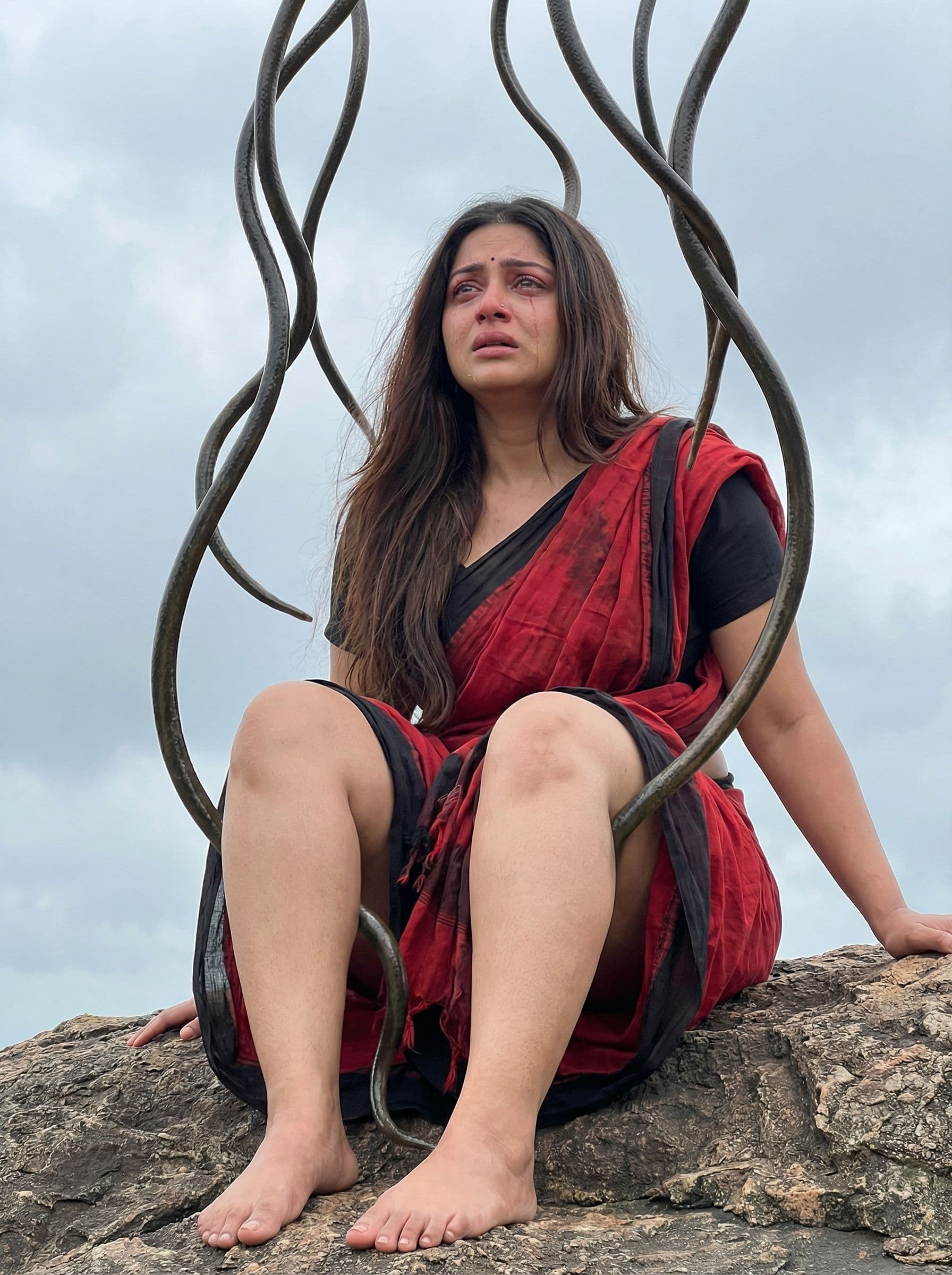 AI generated: a (photo:1.2) of an Indian woman fuck with tentacles falling in the sky, (snake tentacle DP:1.2), te...