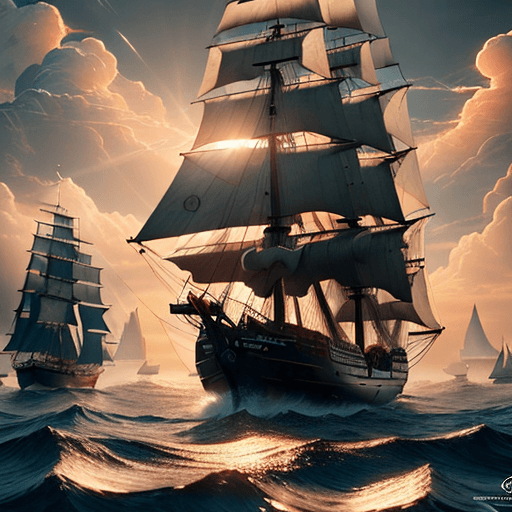 AI generated: Photo of a ultra realistic sailing ship, dramatic light, pale sunrise, cinematic lighting, battered,...