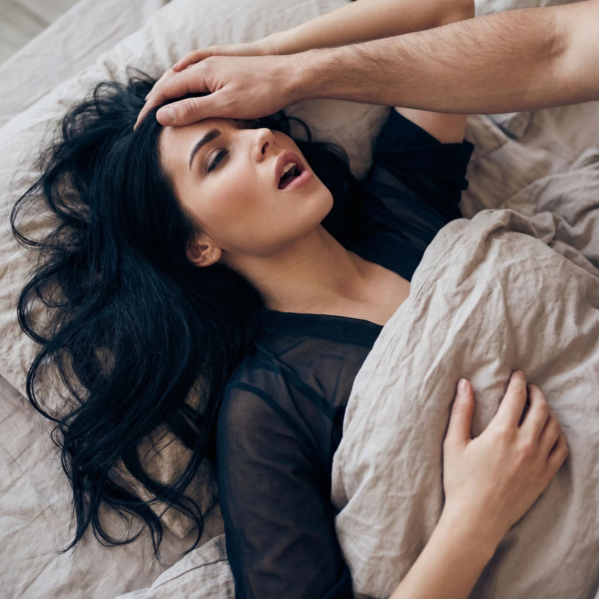 AI generated: photo realistic:2.0 masterpiece highest quality photograph realistic girl on bed mouth_open_moaning ...