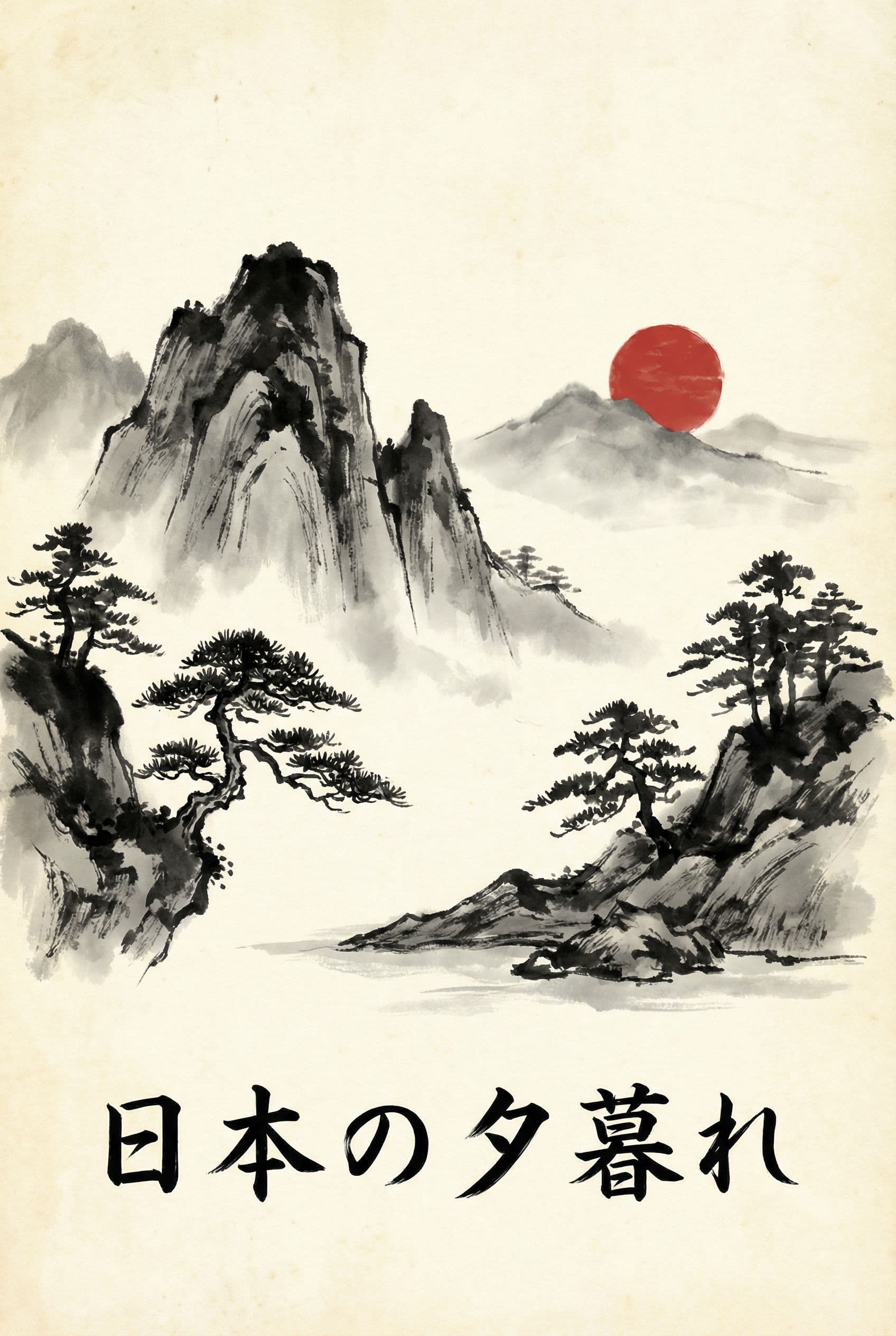 AI generated: Ink wash painting Drawing Japanese art Watercolor painting, Japan ink landscape paintings, ink, text...