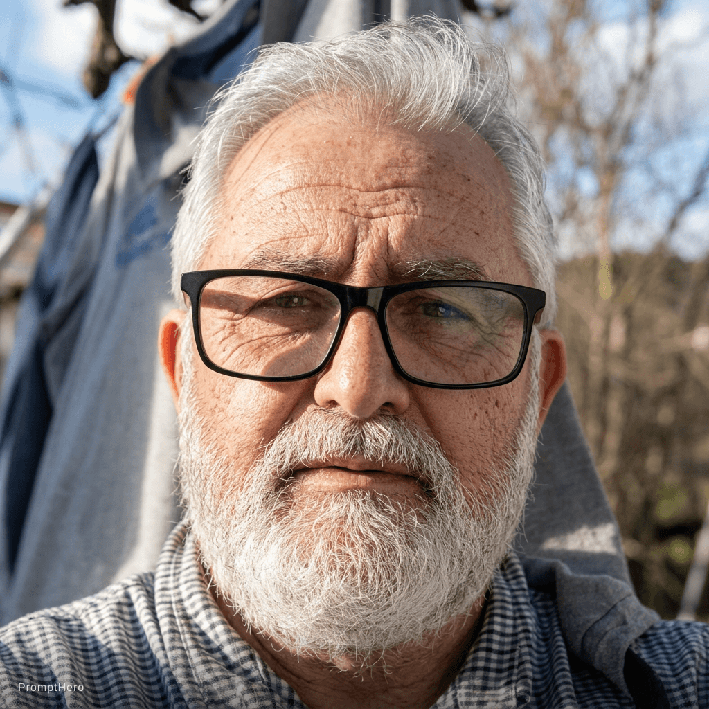AI generated: 80 years old with gray hair and wrinkles