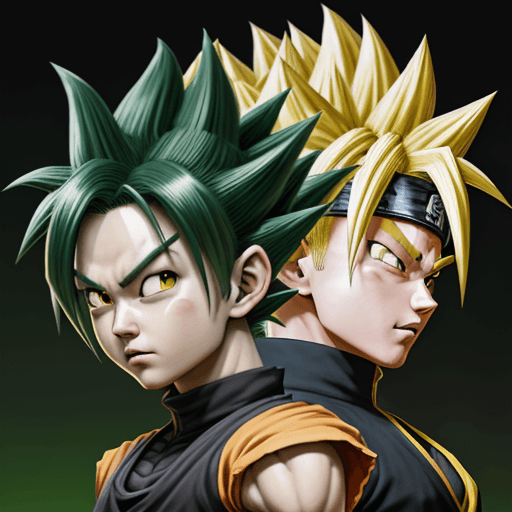 AI generated: dragon ball x naruto, dragon ball by tadaa tadaa, in the style of dark yellow and light green, hyper...
