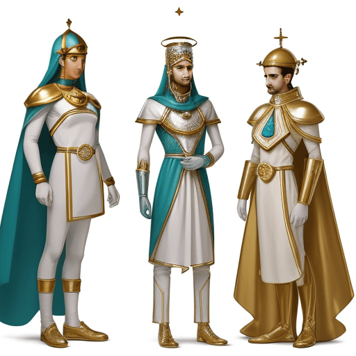 AI generated: image of a Space Age Zoroastrian Magi in different color outfits