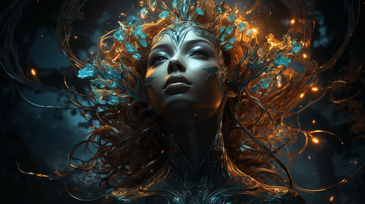 AI generated: A surreal being emerging from a shimmering portal in the midst of a dense, mystical forest