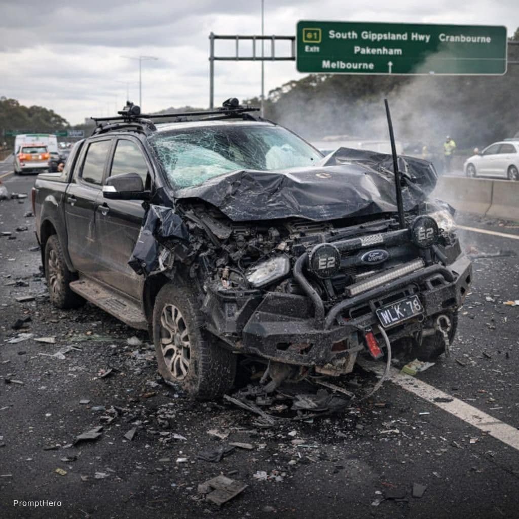 AI generated: Turn this image into a car crash on the freeway